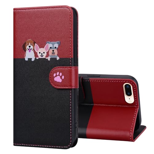 FALUWONRU Handyhülle für iPhone 7 Plus/8 Plus Niedliche Cartoon Dog Hülle mit DREI Kartenfächern und Geldbörse Leder Tasche Aufstehfunktion Flip Case Geeignet für Frauen Schutzhülle,Rot&Schwarz FALUWONRU Handyhülle für iPhone 7 Plus/8 Plus Niedliche Cartoon Dog Hülle mit DREI Kartenfächern und Geldbörse Leder Tasche Aufstehfunktion Flip Case Geeignet für Frauen Schutzhülle,Rot&Schwarz von FALUWONRU