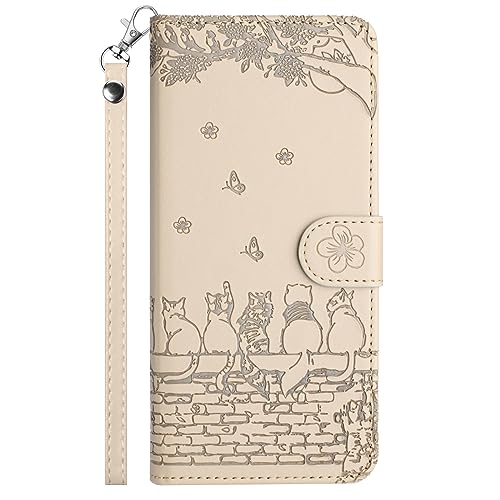 FALUWONRU Hülle für iPhone 14 Plus Klappbare,iPhone 14 Plus Handyhülle Tasche,Katzen PU Leder Klapphülle,Flip Case Stoßfeste Magnetische [Standfunktion] [Kartenfächern] Schutzhülle,Khaki/Beige von FALUWONRU