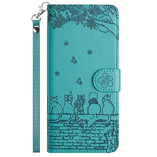 FALUWONRU Hülle für iPhone XR Klappbare,iPhone XR Handyhülle Tasche,Katzen PU Leder Klapphülle,Flip Case Stoßfeste Magnetische [Standfunktion] [Kartenfächern] Schutzhülle,Blau Grün von FALUWONRU
