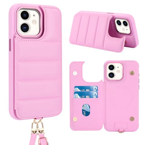FALUWONRU für iPhone 12/12 Pro Leder Crossbody handyhülle mit geldbörse mit Verstellbaren Abnehmbaren Lanyard,Frauen Niedlich Luxus Stand hülle mit Kartenhalter ipone-Tasche,Rosa FALUWONRU für iPhone 12/12 Pro Leder Crossbody handyhülle mit geldbörse mit Verstellbaren Abnehmbaren Lanyard,Frauen Niedlich Luxus Stand hülle mit Kartenhalter ipone-Tasche,Rosa von FALUWONRU