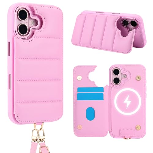 FALUWONRU für iPhone 16 Leder Crossbody handyhülle mit geldbörse mit Verstellbaren Abnehmbaren Lanyard,Frauen Niedlich Luxus Stand hülle mit Kartenhalter ipone-Tasche,Rosa FALUWONRU für iPhone 16 Leder Crossbody handyhülle mit geldbörse mit Verstellbaren Abnehmbaren Lanyard,Frauen Niedlich Luxus Stand hülle mit Kartenhalter ipone-Tasche,Rosa von FALUWONRU