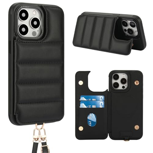 FALUWONRU für iPhone 16 Pro Leder Crossbody handyhülle mit geldbörse mit Verstellbaren Abnehmbaren Lanyard,Frauen Niedlich Luxus Stand hülle mit Kartenhalter ipone-Tasche,Schwarz FALUWONRU für iPhone 16 Pro Leder Crossbody handyhülle mit geldbörse mit Verstellbaren Abnehmbaren Lanyard,Frauen Niedlich Luxus Stand hülle mit Kartenhalter ipone-Tasche,Schwarz von FALUWONRU