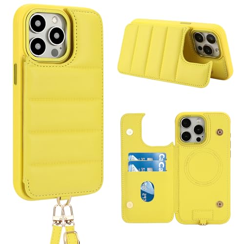 FALUWONRU für iPhone 16 Pro Max Leder Crossbody handyhülle mit geldbörse mit Verstellbaren Abnehmbaren Lanyard,Frauen Niedlich Luxus Stand hülle mit Kartenhalter ipone-Tasche,Gelb FALUWONRU für iPhone 16 Pro Max Leder Crossbody handyhülle mit geldbörse mit Verstellbaren Abnehmbaren Lanyard,Frauen Niedlich Luxus Stand hülle mit Kartenhalter ipone-Tasche,Gelb von FALUWONRU