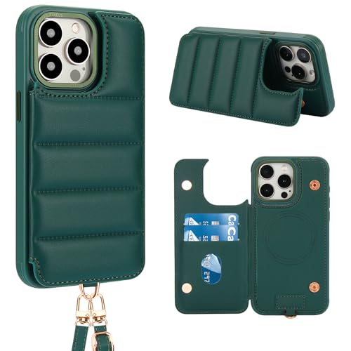FALUWONRU für iPhone 16 Pro Max Leder Crossbody handyhülle mit geldbörse mit Verstellbaren Abnehmbaren Lanyard,Frauen Niedlich Luxus Stand hülle mit Kartenhalter ipone-Tasche,Schwarzgrün FALUWONRU für iPhone 16 Pro Max Leder Crossbody handyhülle mit geldbörse mit Verstellbaren Abnehmbaren Lanyard,Frauen Niedlich Luxus Stand hülle mit Kartenhalter ipone-Tasche,Schwarzgrün von FALUWONRU