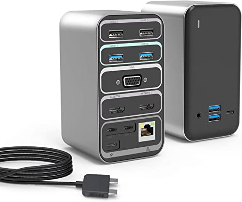 FAMILYCRAZY Dockingstation, 16-in-1 USB-C-Dock für MacBook Laptop, dreifache Displays (1 VGA 2 x 4 KHDMI), 100 W PD-Eingang, 3 USB-C, 2 USB 3.0, 3 USB 2.0, SD/TF, Gigabit Ethernet, 3,5 mm Mikrofon von FAMILYCRAZY