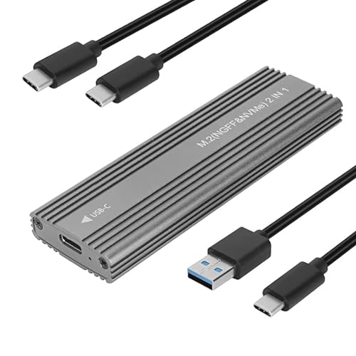 M.2 NVMe SATA SSD Gehäuse, USB 3.0 Type-C externes Gehäuse mit 10 Gbit/s Übertragungsrate, Festplattengehäuse für M.2 NVMe und SATA SSDs mit USB C und USB A Kabel von FAMKIT
