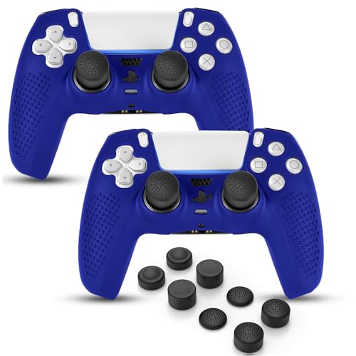 FAMOMI PS5 Controller Skin, Anti-Rutsch Weiche Silikon Schutzhülle Case für Playstation 5 Dualsense Controller Grip Zubehör, 2 Pack mit 8 x Daumengriffkappen (Blau) von FAMOMI