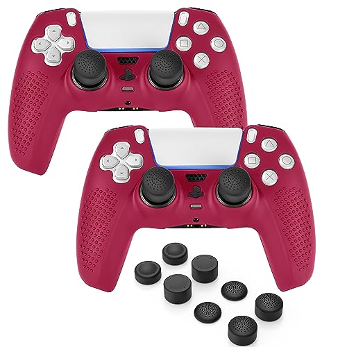 FAMOMI PS5 Controller Skin, Anti-Rutsch Weiche Silikon Schutzhülle Case für Playstation 5 Dualsense Controller Grip Zubehör, 2 Pack mit 8 x Daumengriffkappen (Cosmic Red) von FAMOMI