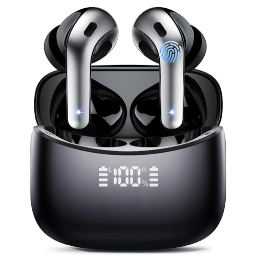 Bluetooth Kopfhörer, Kopfhörer Kabellos Bluetooth 5.3 In Ear Kopfhörer mit 4 ENC Noise Cancelling Mic Ear buds, LED-Anzeige, Kabellose Kopfhörer 52H Tiefer Bass, IPX7 Wasserdicht Ohrhörer, Schwarz von FAMOO
