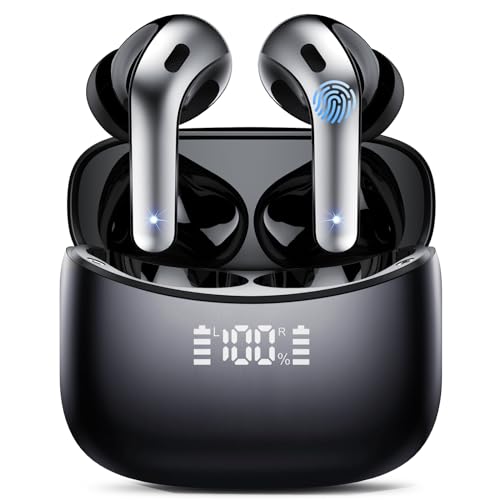 Kopfhörer Kabellos Bluetooth，Bluetooth Kopfhörer 5.3, 2024 Letzte Kabellose Kopfhörer Noise Cancelling Earbuds mit 4 ENC Mic, LED-Anzeige, 52H Tiefer Bass, IP7 Wasserdichte Ohrhörer, USB-C, Schwarz von FAMOO