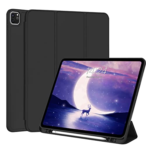 FANSONG Hülle für iPad Pro 12.9 Zoll 2022 2021 2020 2018, Case für iPad Pro 6th 5th 3rd Generation mit Auto Schlafen/Wachen TPU Smart Cover Schutzhülle Flip Stand für iPad Pro 12.9 in (Schwarz) von FAN SONG