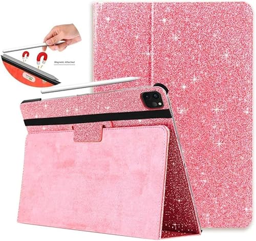 FANSONG iPad Hülle 12,9 Zoll, Cover für iPad Pro 6. 5. Generation 2022 2021 Glitzer Auto Sleep/Wake PU Leder Smart Cover Flip Slim Pencil Slot für Apple iPad Pro 12,9 Zoll Rosa von FAN SONG