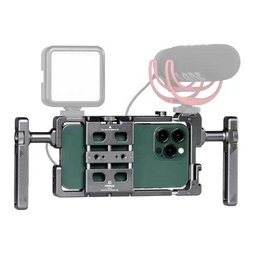 FANAUE FPC-01DG Smartphone Video Rig, Handy Video Rig Kit mit Seitlichen Griffen, Universeller Aluminium Handykäfig für Videomacher, Videofilmer, Vlogger und Youtuber. von FANAUE