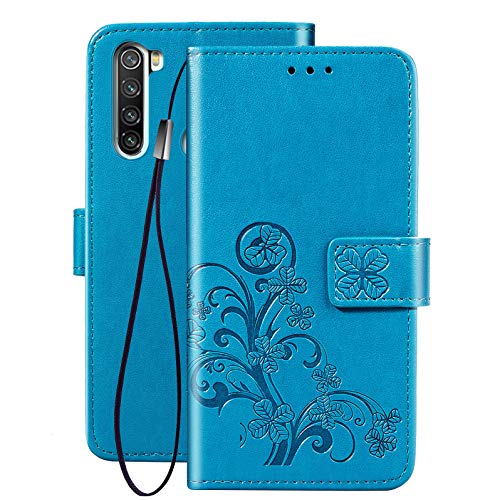 FANFO® Hülle für Xiaomi Redmi Note 8T, [3D Glückliche Blumen] Leder Flip Brieftasche Case mit TPU-Innenschale, Magnetverschluss, Kartenfächern, Geldbeutel und Ständer, Blau von FANFO