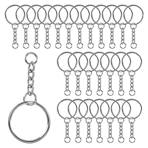 Schlüsselanhänger Ringe, 100 Stück 25 mm Schlüsselanhänger, Schlüsselanhänger mit Kette Schlüsselanhänger mit Spaltringen für DIY Schlüsselanhänger Handwerk (Silber) von FANNITE