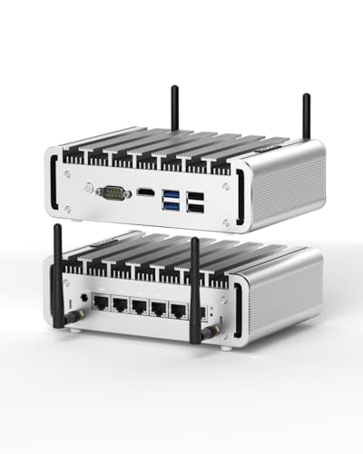FANPEEC Firewall Mini PC lüfterlos PC Celeron J4125, 8GB DDR4 RAM 256GB SSD, Industrie Mini PC mit 6x2,5G Gigabit LAN, HD,SIM, Firewall Appliance Win 11 Pro, unterstützt Pfsense/OPNsense/Win 10 von FANPEEC