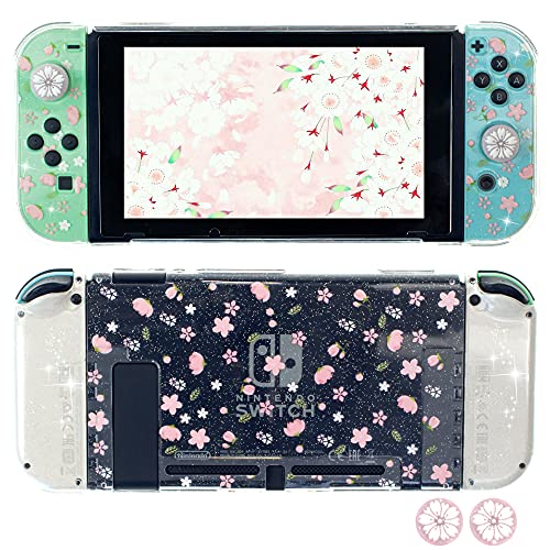 FANPL Glitzer-Schutzhülle für Nintendo Switch, Hartschale, niedliche Schutzhülle für Switch und Joy Con Controller mit 2 glitzernden Kirschblüten, Daumengriffen, geprägtes Gefühl (rosa Sakura Snow) FANPL Glitzer-Schutzhülle für Nintendo Switch, Hartschale, niedliche Schutzhülle für Switch und Joy Con Controller mit 2 glitzernden Kirschblüten, Daumengriffen, geprägtes Gefühl (rosa Sakura Snow) von FANPL