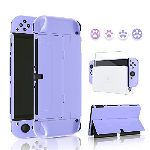FANPL Klapphülle für Nintendo Switch OLED Modell, Hartschale, niedliche Schutzhülle und Joy Con Controller mit Displayschutzfolie 4 Daumengriffkappen – angenehme Haptik (lila), violett von FANPL