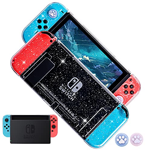 FANPL Schutzhülle für Nintendo Switch, TPU Soft Shell Dockable Schutzhülle für Switch und Joy Con Controller mit 2 Bling Daumengriffen (transparent) von FANPL