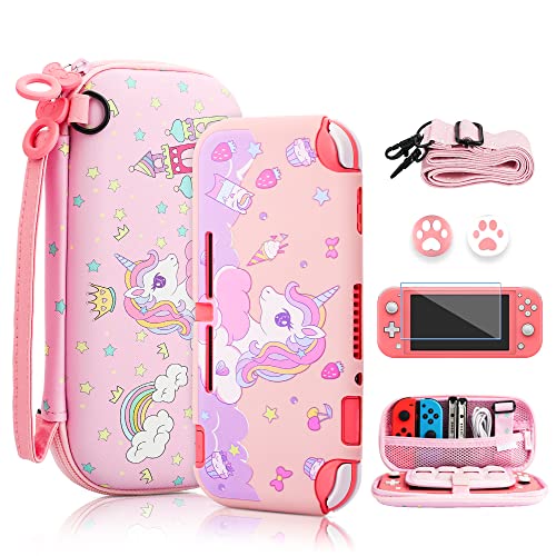 FANPL Schutzhülle für Nintendo Switch Lite, süßes rosa Einhorn, Tragetasche für Switch Lite, Zubehör mit weicher TPU-Abdeckung, verstellbarem Riemen, Displayschutzfolie, Daumengriffkappen FANPL Schutzhülle für Nintendo Switch Lite, süßes rosa Einhorn, Tragetasche für Switch Lite, Zubehör mit weicher TPU-Abdeckung, verstellbarem Riemen, Displayschutzfolie, Daumengriffkappen von FANPL