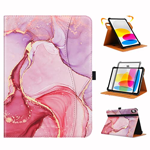 FANRTE Schutzhülle für iPad 27,7 cm (10,9 Zoll), 10. Generation (Modell 2022), um 360 Grad drehbarer Ständer, Multi-Winkel, Standfunktion, mit Tasche mit automatischem Schlaf-/Wachmodus, rosa Marmor von FANRTE