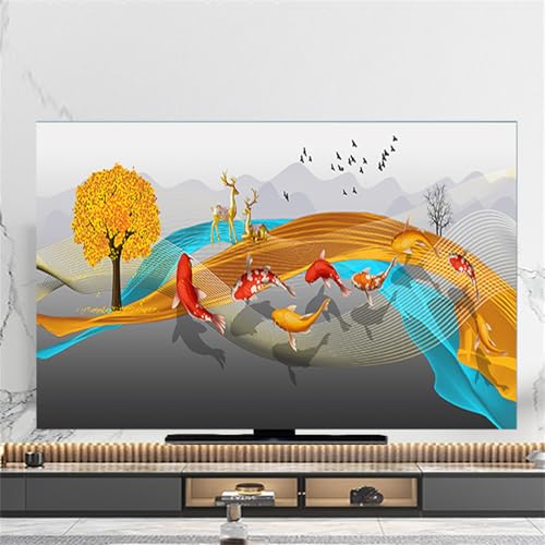 FANSU 3D Landschaft Muster Hülle Staubschutzhülle, Bildschirm Staubschutz für Fernsehen Universal, Hängend/Desktop Indoor Bildschirm Staubschutz TV Schutzhülle für Den (Fische,65 Zoll) von FANSU