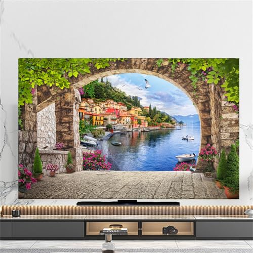 FANSU 3D Landschaft Muster Hülle Staubschutzhülle, Bildschirm Staubschutz für Fernsehen Universal, Hängend/Desktop Indoor Bildschirm Staubschutz TV Schutzhülle für Den (Meerblick,37-39 Zoll) von FANSU