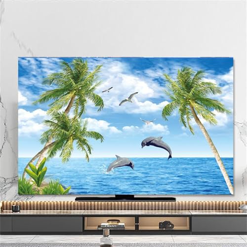 FANSU Blauer Himmel Landschaft Hülle Staubschutzhülle, Bildschirm Staubschutz für Fernsehen Universal, Hängend/Desktop Indoor Bildschirm Staubschutz TV Schutzhülle für Den (Delfine,49-52 Zoll) von FANSU