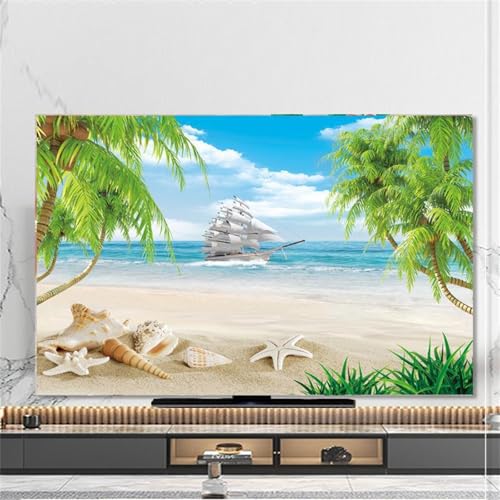 FANSU Blauer Himmel Landschaft Hülle Staubschutzhülle, Bildschirm Staubschutz für Fernsehen Universal, Hängend/Desktop Indoor Bildschirm Staubschutz TV Schutzhülle für Den (Strand,75 Zoll) von FANSU