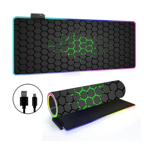 FANSU Gaming Mauspad XXL, RGB Extra Groß Multifunktionales Mousepad mit 14 Farben LED-Licht für Computer PC Laptop Tastatur Professionelle Gamer Rutschfester Gummifuß (Mittelgrün,800x300x4mm) von FANSU