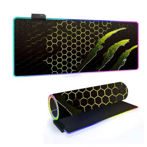 FANSU Gaming Mauspad XXL, Tech-Stil RGB Extra Groß Multifunktionales Mousepad mit 14 Farben LED-Licht für Computer PC Laptop Tastatur Professionelle Gamer Rutschfester (Gelb,800x400x4mm) von FANSU