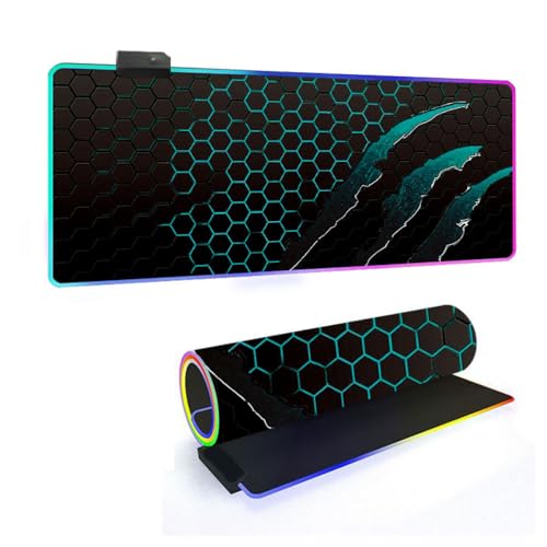 FANSU Gaming Mauspad XXL, Tech-Stil RGB Extra Groß Multifunktionales Mousepad mit 14 Farben LED-Licht für Computer PC Laptop Tastatur Professionelle Gamer Rutschfester (Grün 1,700x300x4mm) von FANSU