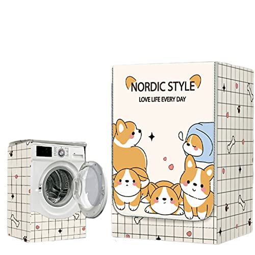 FANSU Waschmaschine Abdeckung Waschmaschinenabdeckung Wasserdichter Staubdicht Trockner Abdeckung Pflanze Tier Staubschutz Staubdichte Abdeckung für Frontlader (Süßer Hund,L-Kapazität 10.5-12kg) von FANSU