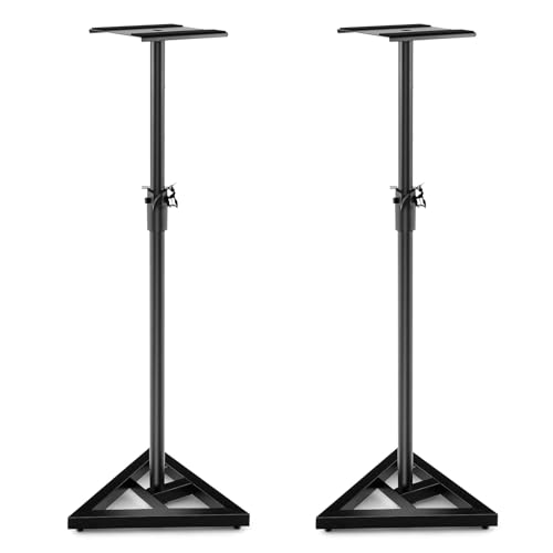 FANTASK 2er Set Lautsprecherständer, Boxenständer 97-157cm höhenverstellbar mit stabilem Dreiecksfuß, Bodenständer bis 50kg Belastbar, 157L x 23B x 157H cm, schwarz von FANTASK