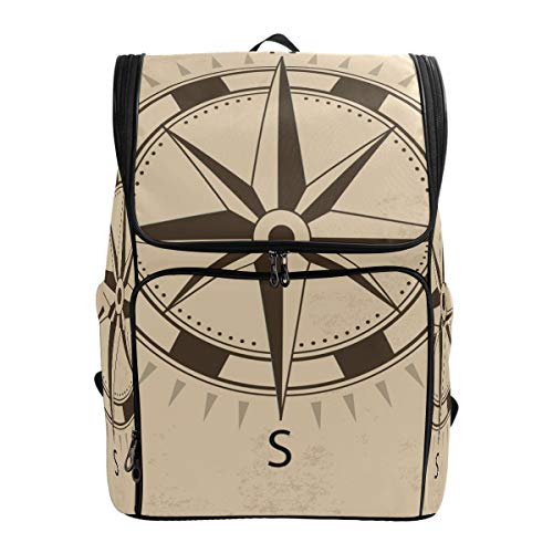 FANTAZIO Rucksack mit Kompass-Design, Vintage-Design, für Laptop, Outdoor, Reisen, Wandern, Camping, Freizeit-Rucksack, groß von FANTAZIO