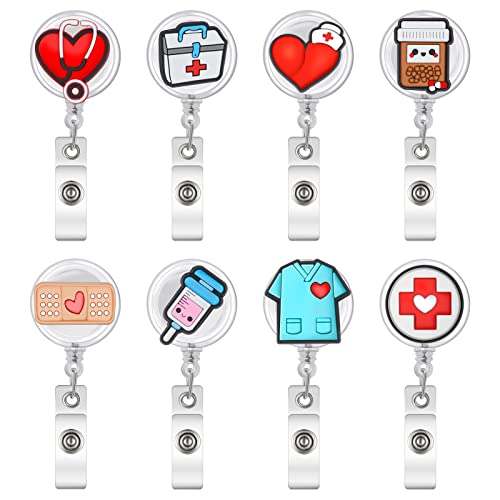 FANTESI 8 Stücke Krankenschwester Badge Halter,Retractable Badge Reels,Ausweishalter mit Clip Kreative Muster Krankenschwester Accessoires für Krankenschwestern,Ärzte,Freiwillige Geschenke von FANTESI