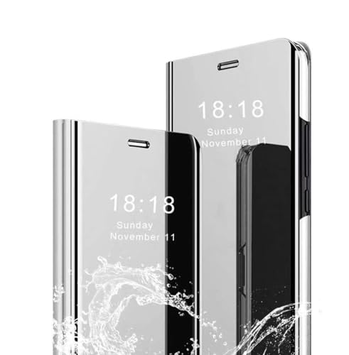 FANYUAN Handyhülle für Apple iPhone 16e Hülle, Standfunktion, Mit Sleep/Wake Up Funktion, Flip Smart Spiegel Schutzhülle Case für Apple iPhone 16e.(Silber) von FANYUAN