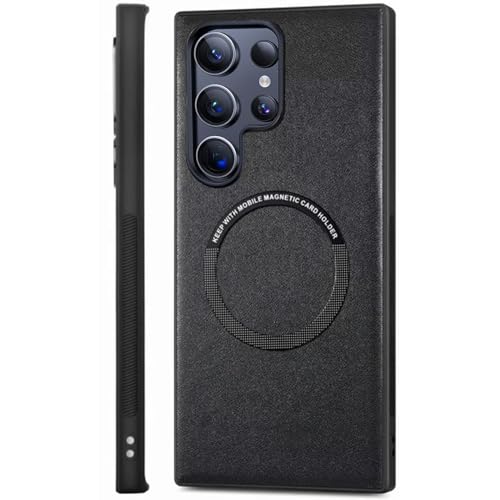 FAOMSEBS Magnetisch für Samsung Galaxy S24 Ultra Hülle für MagSafe (Hochwertiges PU-Leder) [Stark Magnetisch] 10Fuß Stoßfest Handyhülle Samsung S24 Ultra Case, Handy Hülle Slim Schutzhülle, Schwarz von FAOMSEBS