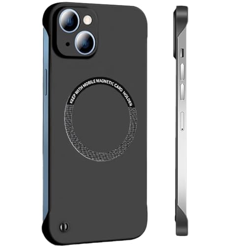 FAOMSEBS Magnetische Randlose Handyhülle für iPhone 13, kompatibel mit MagSafe [Starker Magnet] (Gefühl von blankem Metall) Dünne Antishock Schutzhülle für iPhone 13 MagSafe 6,1 Zoll 2021, Schwarz von FAOMSEBS