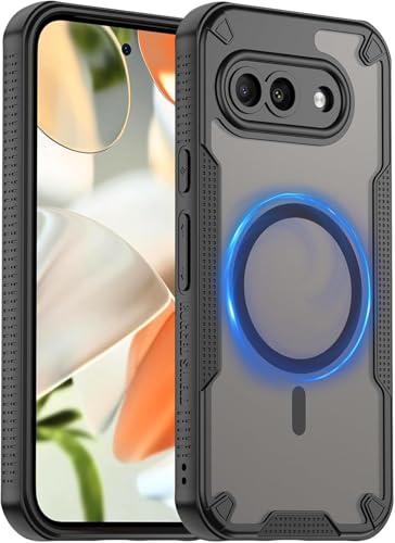 FAOMSEBS Magnetische Schutzhülle für Google Pixel 9a für MagSafe (matt halbtransparent) [3,6 m Militärstoßfest] [Dünn mit rutschfesten Kanten] Leistungsstarke magnetische Schutzhülle für Google Pixel von FAOMSEBS