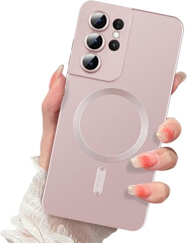 FAOMSEBS Magnetische Schutzhülle für Samsung S21 Ultra, kompatibel mit MagSafe [Kamera-Objektivschutz] Weiche Anti-Shock Schutzhülle für Samsung Galaxy S21 Ultra Cover Dünn 6,8 Zoll 2021, Rose von FAOMSEBS
