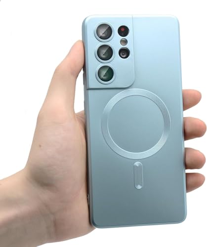 FAOMSEBS Magnetische Schutzhülle für Samsung S21 Ultra für MagSafe [mit Kamera-Objektivschutz] [Magnetisch Stabil] Weiche stoßfeste robuste Schutzhülle für Samsung Galaxy S21 Ultra Case 6,8 Zoll, Blau von FAOMSEBS