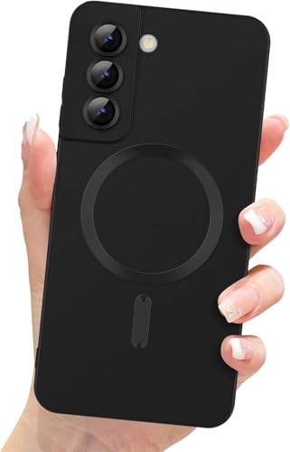 FAOMSEBS Magnetische Schutzhülle für Samsung S22 Plus / S22+, kompatibel mit MagSafe [Kamera-Objektivschutz], weiche Schutzhülle für Samsung Galaxy S22 Plus Case 6,6 Zoll, Schwarz von FAOMSEBS