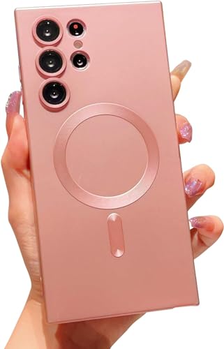 FAOMSEBS Magnetische Schutzhülle für Samsung S23 Ultra, kompatibel mit MagSafe [Kamera-Objektivschutz] Weiche stoßfeste Schutzhülle für Samsung Galaxy S23 Ultra Cover 6,8 Zoll, Rose 2023 von FAOMSEBS