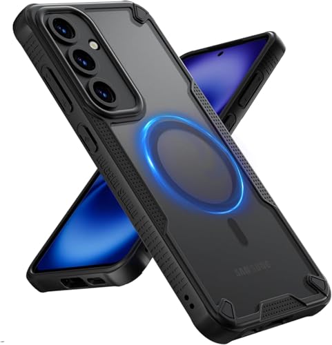 FAOMSEBS Magnetische Schutzhülle für Samsung S25 Plus für MagSafe (matt halbtransparent) [Militärstoßfest bis 3,6 m] [Dünn mit rutschfesten Kanten] Magnetische, leistungsstarke Schutzhülle für Samsung von FAOMSEBS