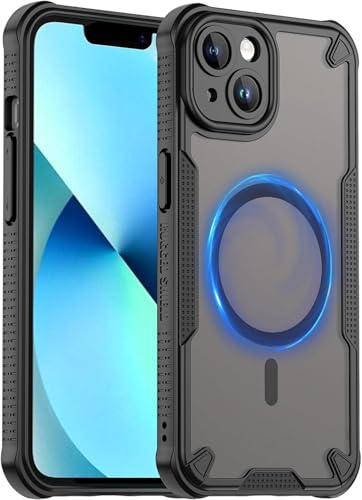 FAOMSEBS Magnetische Schutzhülle für iPhone 13 Mini für MagSafe (matt halbtransparent) [3,6 m Militärstoßfest] [Dünn mit rutschfesten Kanten] Leistungsstarke magnetische Schutzhülle für iPhone 13 Mini von FAOMSEBS