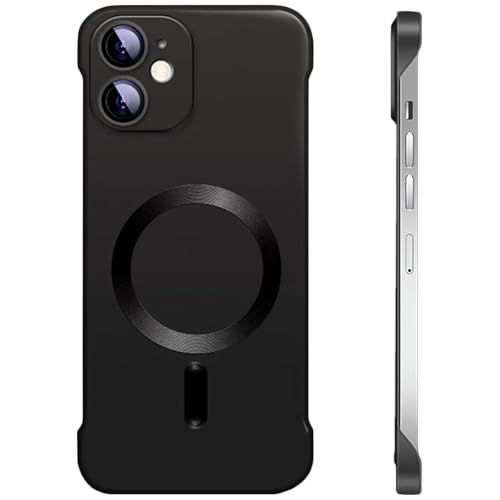 FAOMSEBS Magnetische randlose Schutzhülle für iPhone 12, kompatibel mit MagSafe [Kamera-Objektivschutz] (Gefühl von nackten Metallen) dünne magnetische Schutzhülle für iPhone 12, robuste Schutzhülle von FAOMSEBS