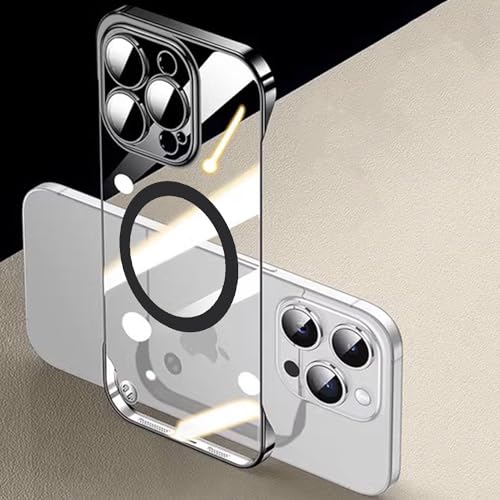 FAOMSEBS Ohne transparenten Rand für iPhone 14 Pro, kompatibel mit MagSafe [Kamera-Objektivschutz] (Gefühl von nackten Metallen) dünne magnetische Schutzhülle für iPhone 14 Pro 6,1 Zoll, Schwarz von FAOMSEBS