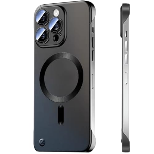 FAOMSEBS Randlos für iPhone 14 Pro Max Hülle für MagSafe, mit Kameraschutz Panzerglas (Haptische von Bare Metal) [Stark Magnetisch] Dünn Stoßfest Handyhülle iPhone 14 Pro Max Case Schutzhülle, Schwarz von FAOMSEBS