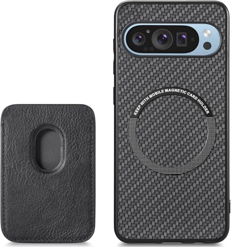 FAOMSEBS Schutzhülle Google Pixel 9 Pro/Pixel 9 6,3 Zoll für MagSafe, mit magnetischer Brieftasche & Kartenfächern (Kohlefaser) [Magnetisch Stabil] Schutzhülle Brieftasche Stoßfest für Pixel 9/ Pixel von FAOMSEBS